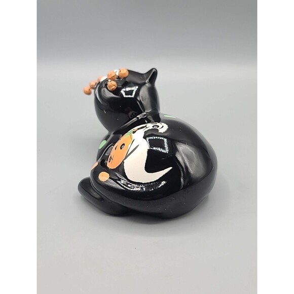 Whimsical Ceramic Cat Figurine Black with Polka Dots Halloween Pumpkin Figurine - Picture 7 of 10